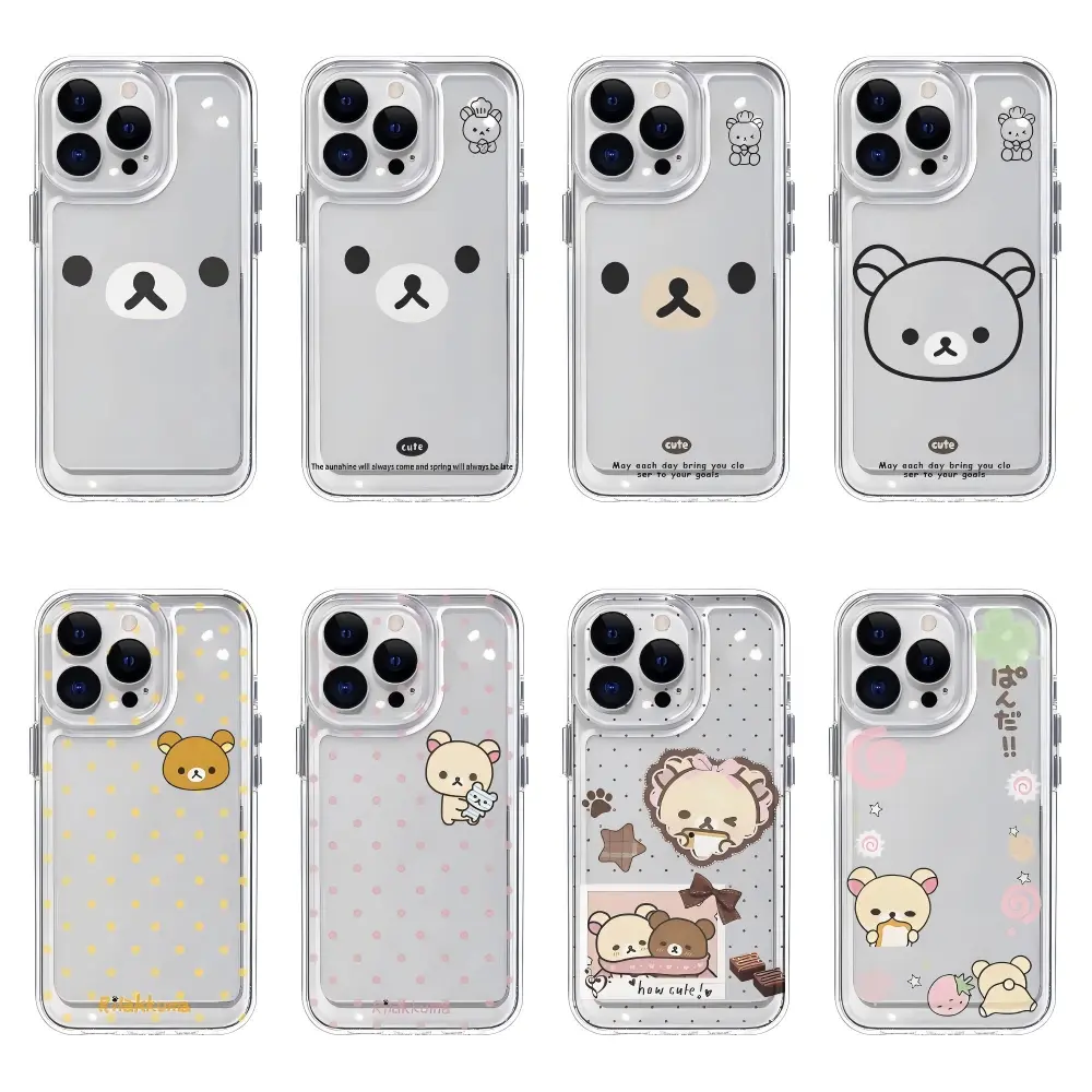 Kawaii Cutecore Rilakkuma Transparent TPU Protective Smartphone Case - Fashion Polka Dots Phone Aesthetic Cover for Multi-Model iPhone 17,16,15,14,13,12,11 Pro Max,Pro,Plus - Shockproof Cellphone Accessory - Ideal Valentine,Christmas Gifts