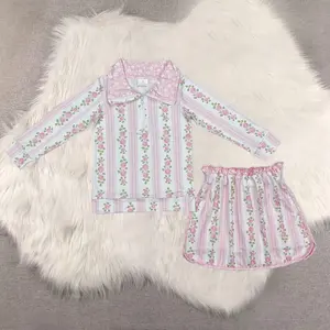 New Clothes Kids Girls Pink Stripe Floral Pullover Skirt Set Floral Print Pullover Skirt for Girls Floral Clothing Set for Girls