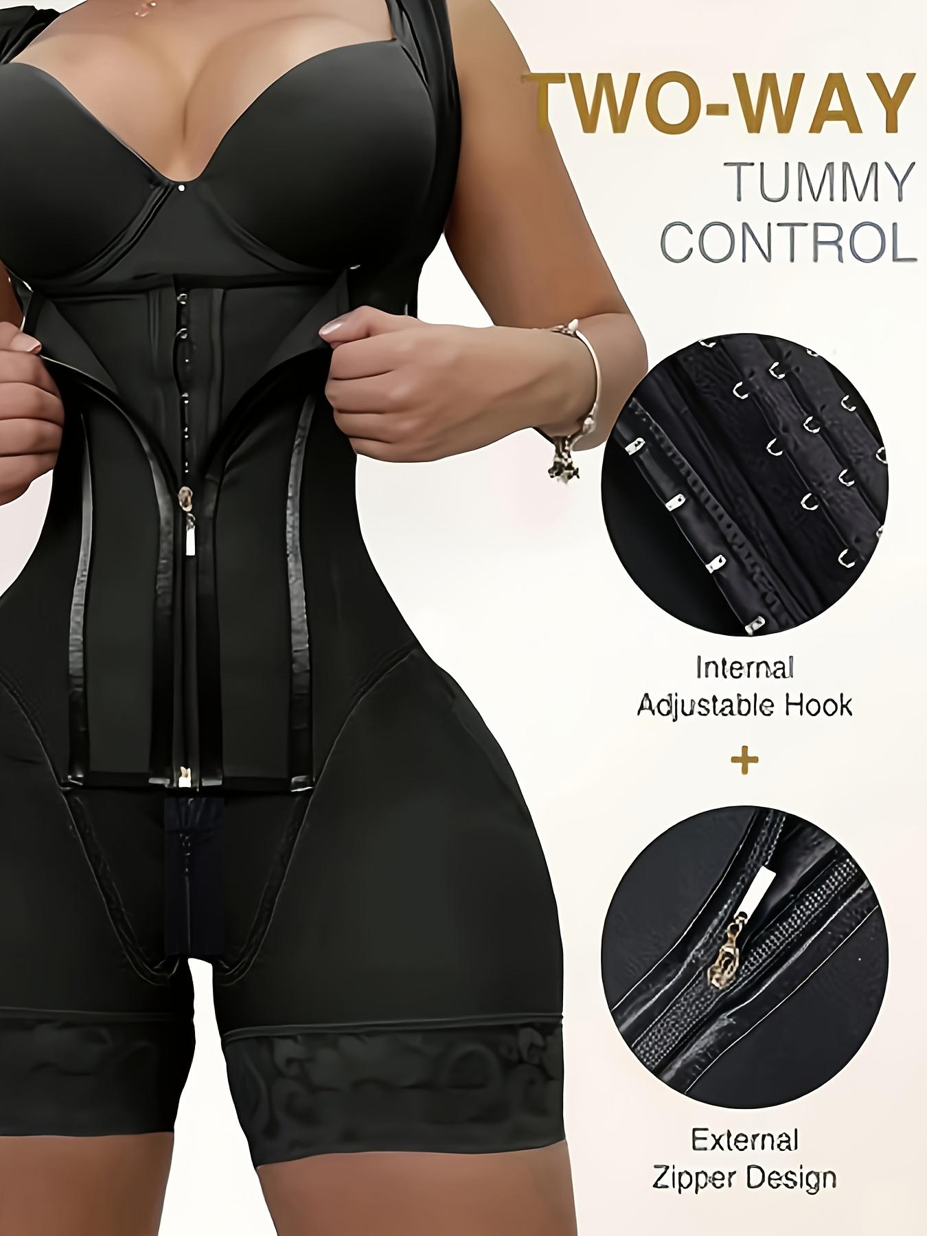 1pc High-Waisted Tummy Control Bodysuit with Butt Lifter & Breast Support - Full Back Zipper Closure, Nylon/Elastane Blend Shapewear Shorts, Opaque Underwear for Postpartum, Gym & Casual Attire