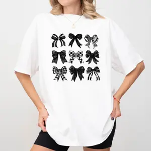 Chic Gothic Bow Halloween T Shirt For Girls Perfect Spooky Season Tee