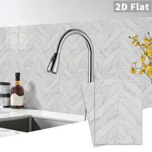 10PCS GST White Marble Herringbone PE Crystal Foam Tile Stickers Color Box Waterproof Oil-Proof Anti-Collision for Kitchen, Bathroom, Ceiling, Tiles & Old Wood Panels Home Decoration