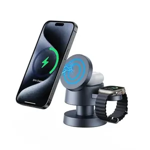 Magnetic Wireless Charger, 4-In-1 Portable 15w Fast Charging Station for iPhone AirPods Apple Watch, Dual Adjustable LED Lights, High Speed Charger, Multifunctional Charger, High Efficiency Charger, Magnetic Charger Base