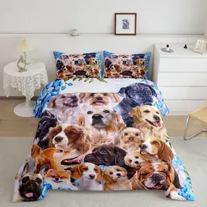 Dog Comforter,Cute Cartoon Dogs Comforter Set,Pet Puppy Animal Design Luxury Bedding Set,Lovely Pug Bulldog Collage Pattern Quilt Set