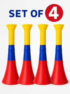Set of 4 Vuvuzela Horn 8.85 inch each Colombia. Yellow, Blue and Red Soccer Fan Kit. All occasions, Trumpet, Noisemaker for sports events, parties, fun, noise, soccer. Loud Cheer Noise Maker for Sports, Generador de ruido, events