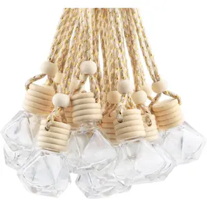 20 count 8ml Hanging  Air Freshener Diffuser,Empty Refillable Clear Glass Essential Diffuser Oil   Perfume Pendant Vials with Wooden Caps & Hanging String