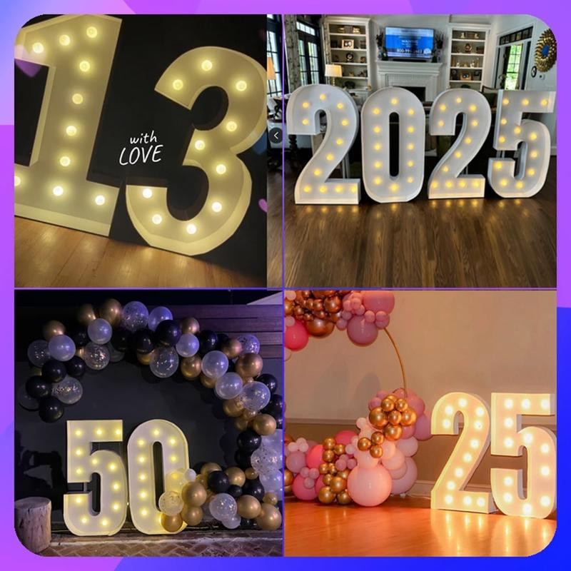 3ft/4ft Marquee Numbers 0-9 With Decorative Light-Up White Foam Cardboard, Lighted Holiday Displays Mosaic Number for Balloons, Number Wedding, Birthday, Anniversary, and Party Decor