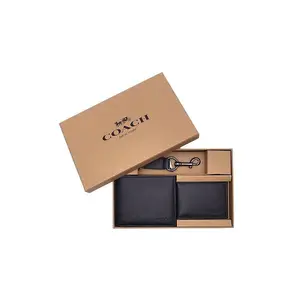 COACH Men's Compact Leather Keychain Wallet with Card Holder in Black