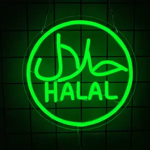 Halal Neon Signs Led Neon Lights Halal Food Arabic Restaurants Light Up Signs for Business Store Wall Decor with Christmas Party Gift