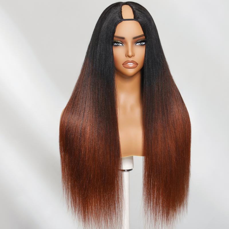 UNice Upgrade V Part Ombre Chestnut Brown Yaki Straight Wigs with Drawstring No Leave Out Glueless Human Hair Wigs for Beginners Friendly SpringStatements