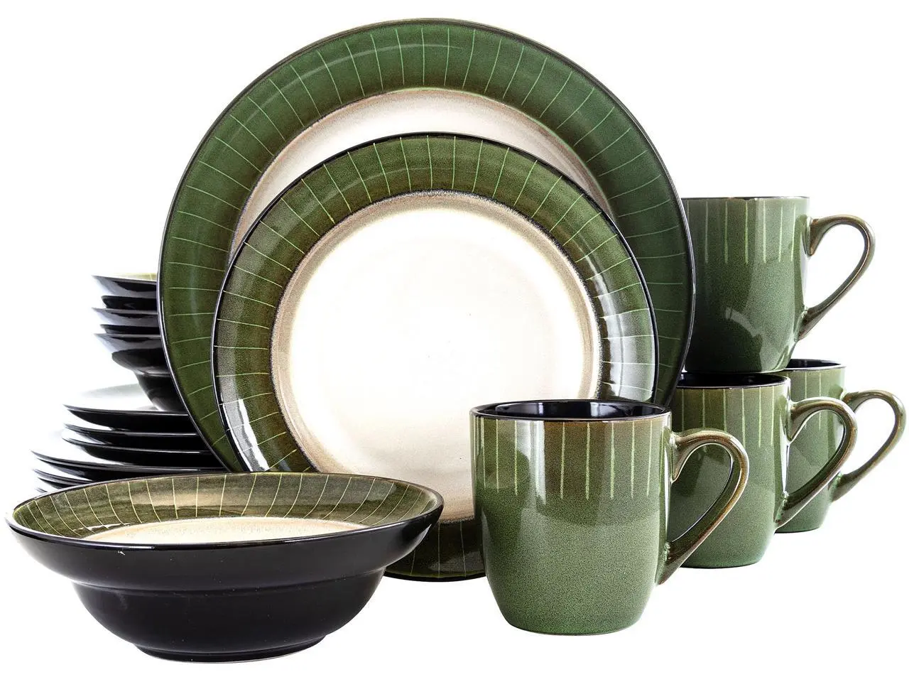 Elama Grand Jade 16 Piece Luxurious Stoneware Dinnerware with Complete Setting for 4, 16pc Elama Grand Jade 16 Piece Luxurious Stoneware Dinnerware with Complete Setting for 4, 16pc