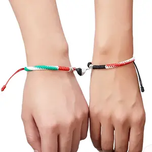 Braided Palestine Magnetic Linking Hearts Adjustable Bracelet Set