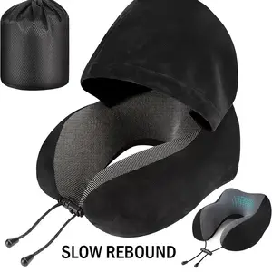 Memory Foam Hooded U-Shaped Travel Pillow with Detachable Cover Portable Neck Support for Airplane Office Nap Car and Home Use NONE