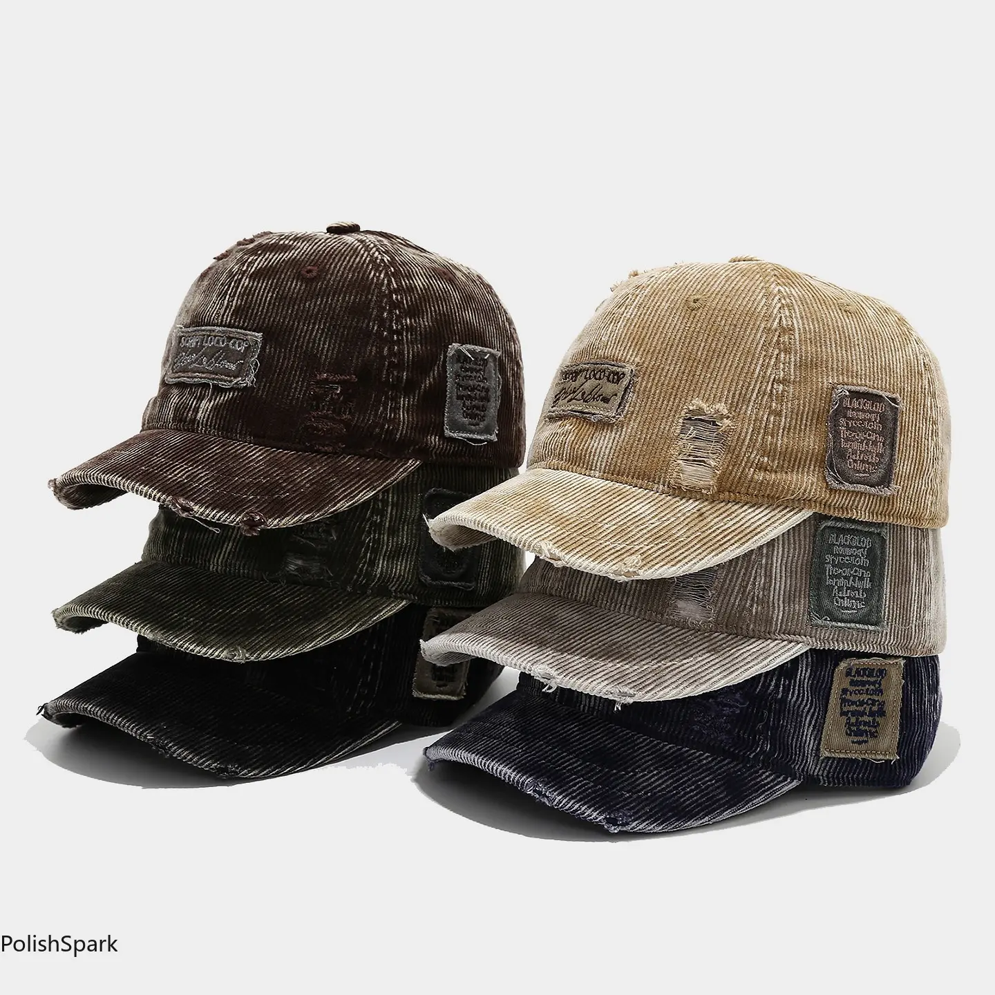 Vintage Distressed Corduroy Patchwork Baseball Cap for Women Men – Y2K Baddie Aesthetic Washed Ribbed Dad Hat | Ripped Raw Edge Grunge Streetwear Sun Cap