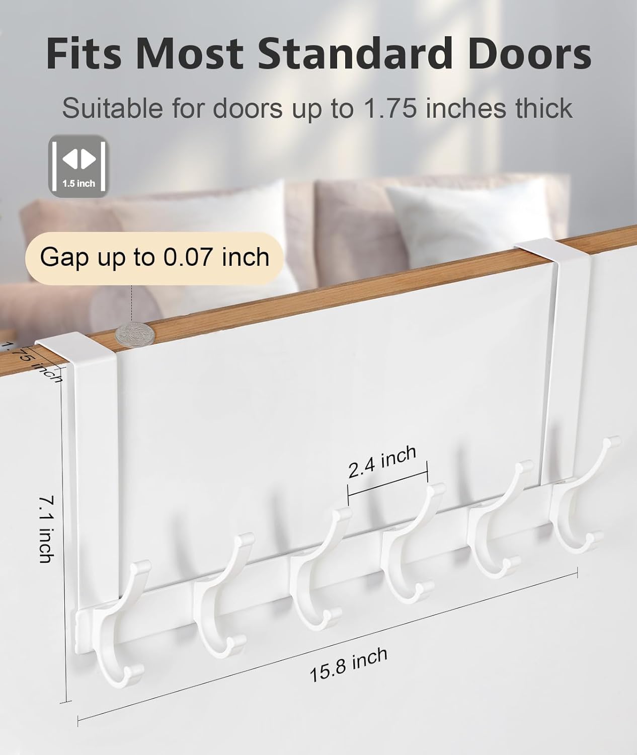 Over The Door Hooks, Door Hanger Hooks for Hanging, Over The Doors Towel Racks for Bathroom, Coat Rack Dorm Essentials (1Pack, White, Fit 1-3/4" Doors)