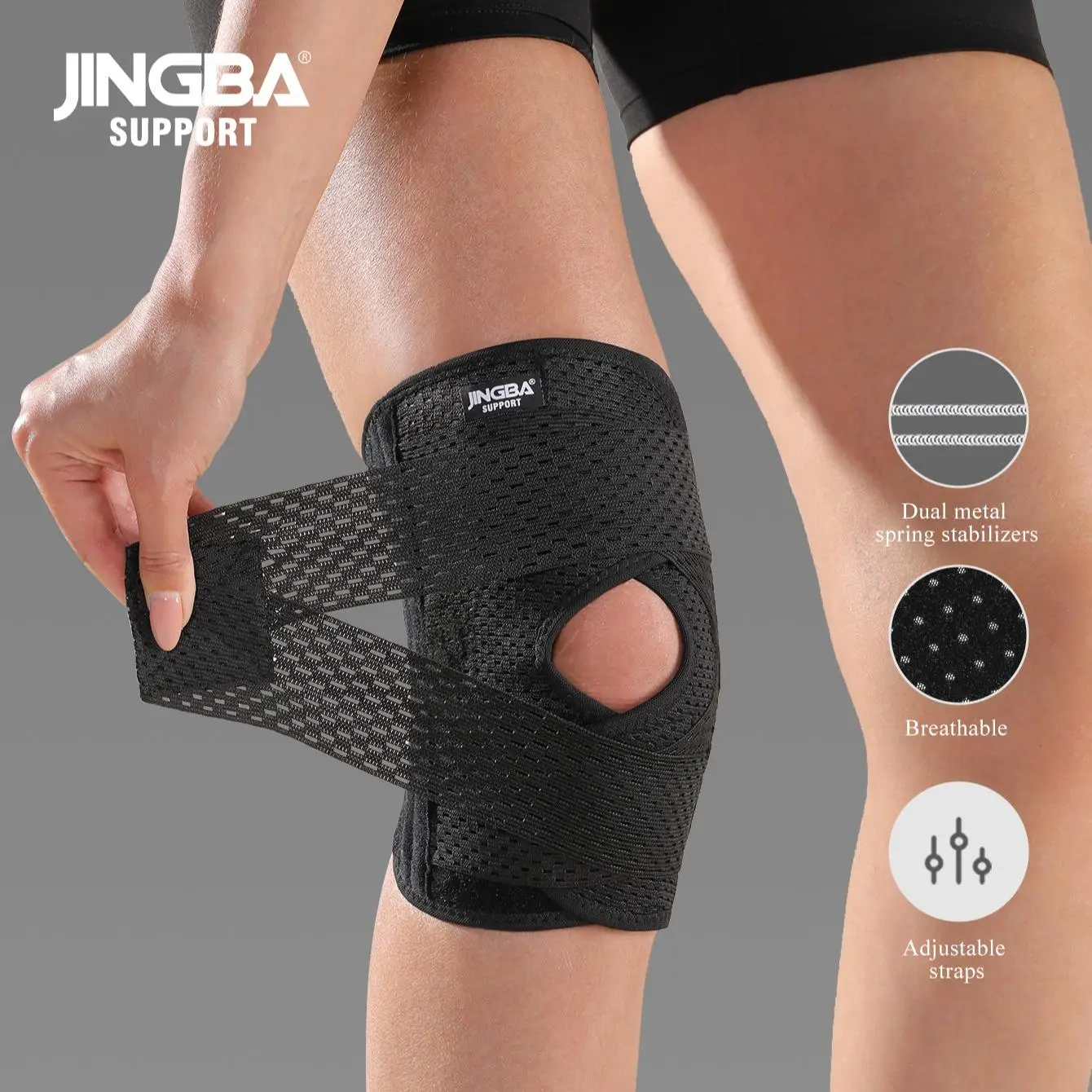 Breathable Knee Brace, Sports Knee Support with Adjustable Straps, Knee Protective Equipment, Sports Protective Gear for Running Jumping
