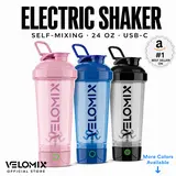 VELOMIX Electric Protein Shake Drink Mixer Water Bottle - 24 oz, USB-C Rechargeable, BPA-Free, Leak-Proof Lockable Lid, 1-Touch No-Clump Mix, 1-1.9 L Capacity, 80 Mixes Per Charge, Long-Lasting Power, Unisex Gym Fitness Gear