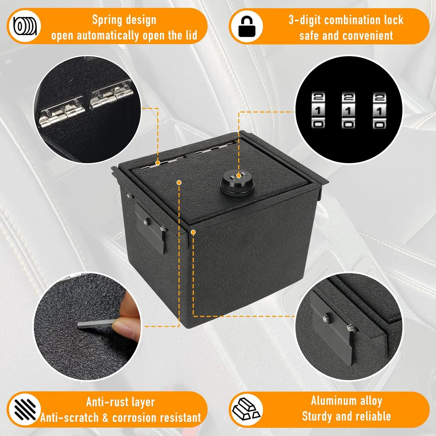 Center Console Lock Box Armrest Security Storage Organizer with 3 Digit Combo, Insert Vault Password Lock Safe Box for Ford Bronco 2021 2022 2023 2/4 Door Interior Security Accessories