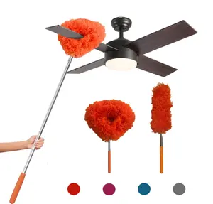 Extendable ceiling fan cleaning duster, washable and reusable cleaning tool microfiber duster, 13 to 31 inch fan blade cleaner, cleaning set with handle brush,for cleaning walls, bookshelves, doors and windows tops Orange Suit Lightweight Tool