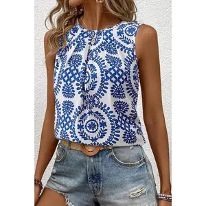 Printed Crew Neck Sleeveless Top