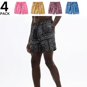 Men's 4-Pack Essential Casual Shorts - Versatile Bandana Print, Relaxed Fit with Drawstring Closure, All-Weather Comfort
