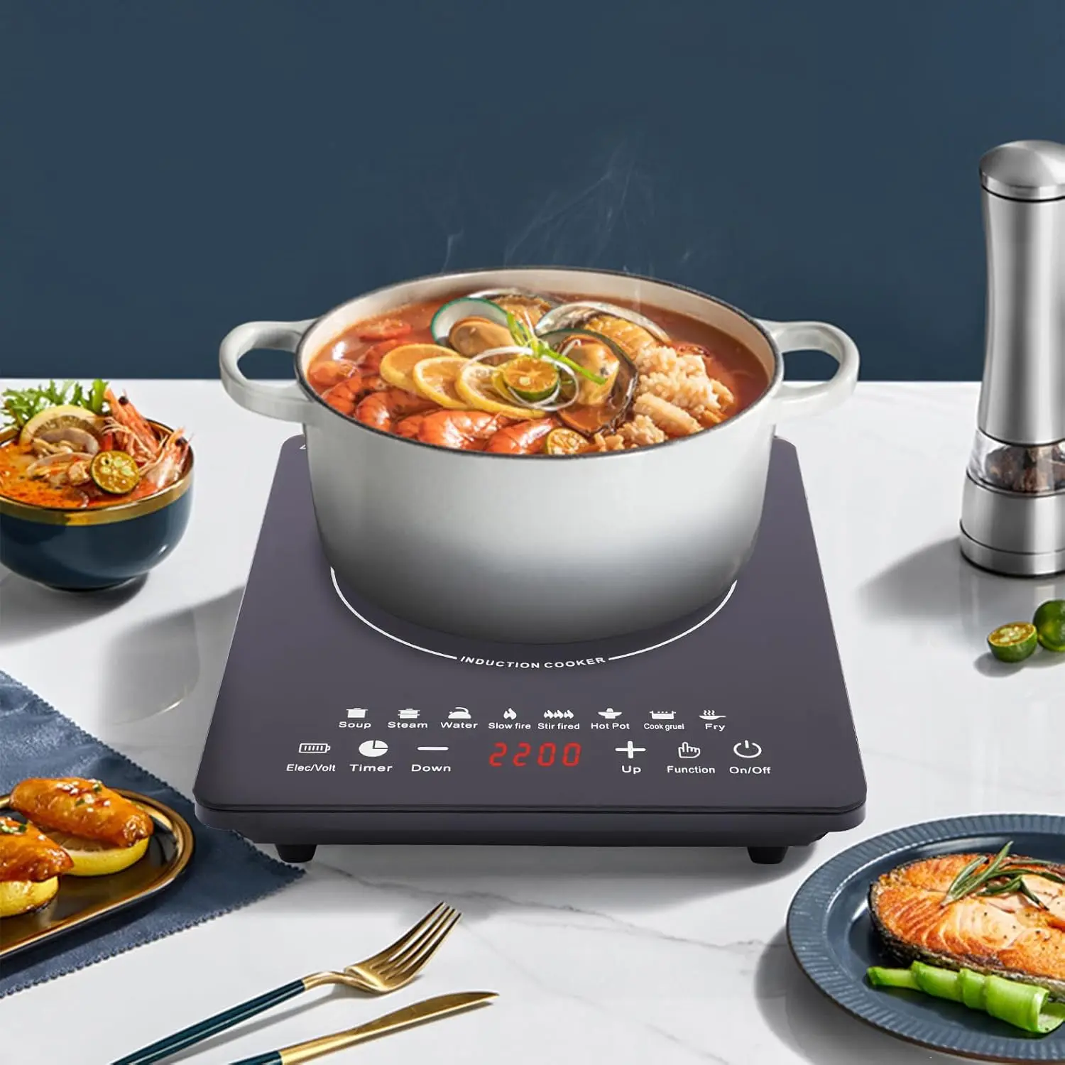 Portable Induction Cooktop - 750W Induction Stove, 110V Single Burner Kitchen Appliance with 8 Temp Levels, Timer, Auto Shutoff, Fast Heating, Energy Efficient for Countertop Cooking