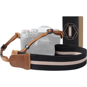 L-WCP012   Black Striped Camera Strap - 1.5" Wide Vintage Crazy Horse Cowhide Head Cotton Straps,Adjustable Neck Shoulder Woven Camera Straps for All DSLR Cameras and Photographers Christmas gift