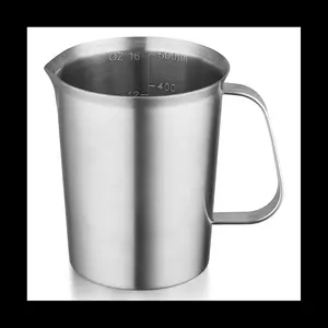 Stainless Steel Measuring Cup with Handle and Pour Lip, Metal Pitcher Oz ML Marking, 16OZ/500ML,