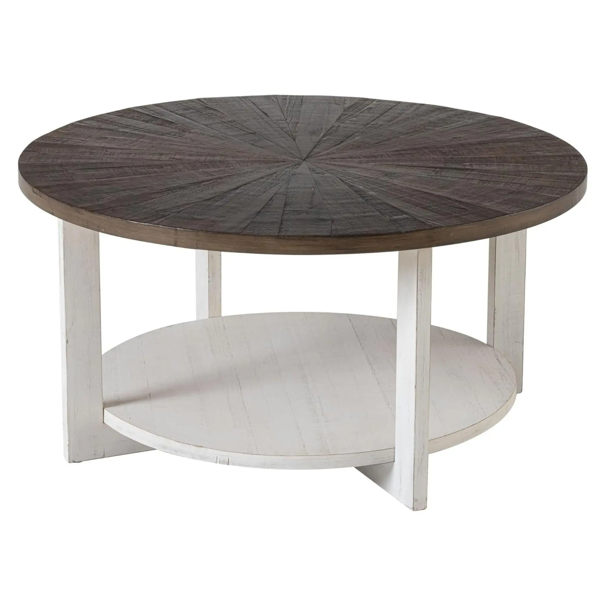 COZAYH Rustic Farmhouse Large Round Wood Coffee Table with Storage Shelf, Brown COZAYH Rustic Farmhouse Large Round Wood Coffee Table with Storage Shelf, Brown
