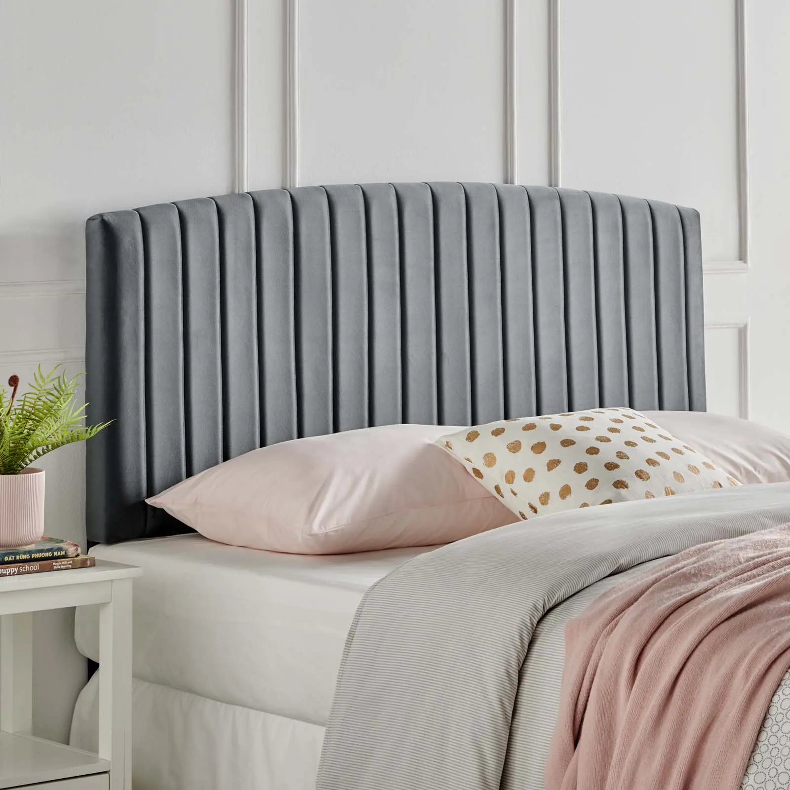 Modway Rebecca Performance Velvet Twin Headboard - Charcoal, Dense Foam, Adjustable Mounting Positions, Height Adjustable Headboards, Ideal for Guest Rooms & Bedroom Decor