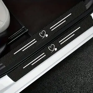 4pcs Carbon Fiber Kick Plates Set Scratch Resistant Anti Slip Door Sill Protector Easy Installation For All Cars Durable Black Car Door Cover Fashion Auto Accessories