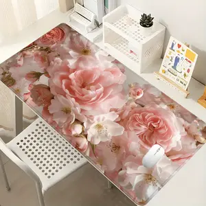 High Quality Oversized Romantic Peony Rose Mouse Pad - Pink Flower Pattern With Non-Slip Rubber Bottom, Desk Mat For Gaming And Office Use, Sturdy Stitched Edges, Ideal Gift For Home Or Work Environment, Mouse Pads For Desks