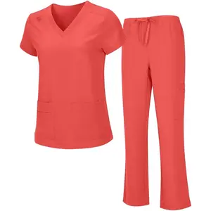 Women's Cool Stretch V-Neck Top and Cargo Pant Scrub Set with Regular and Petite Sizes