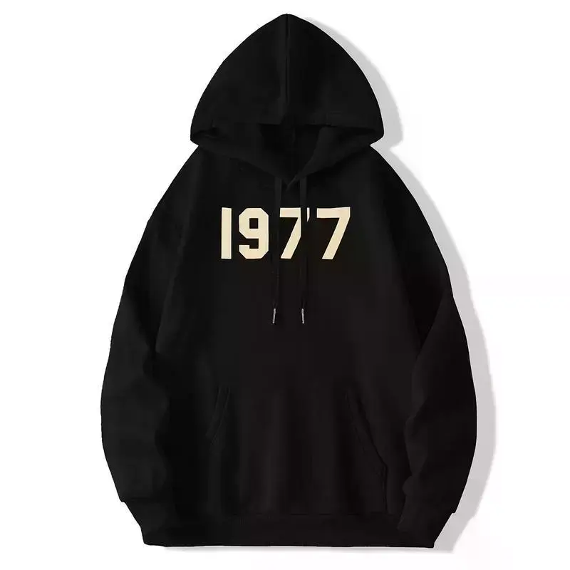 1977 Trendy Pullover Hooded Sweatshirt - Long Sleeve Street Style Sports Top, Print Design, Suitable for Holiday Gifting
