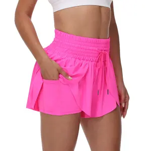 2 in 1 High Waisted Flowy Athletic Shorts for Women Gym Yoga Workout Running Active Pockets Drawstring Bike Tennis Golf Skirt Cheer Dance Lounge Skort Cute Comfy Teen Girls Trendy Clothes Casual Summer Swim Beach Outfits