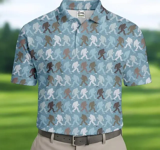 Bigfoot Silhouette Pattern Fun Golf Shirts For Men, Unique Gift For Golfer, Men's Golf Polo HG