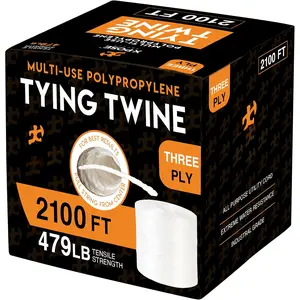 Polypropylene Tying Twine - 3 Ply White Plastic Twine String 2100' Roll - Soft On Hands - Heavy Duty Outdoor & Indoor Tie Line