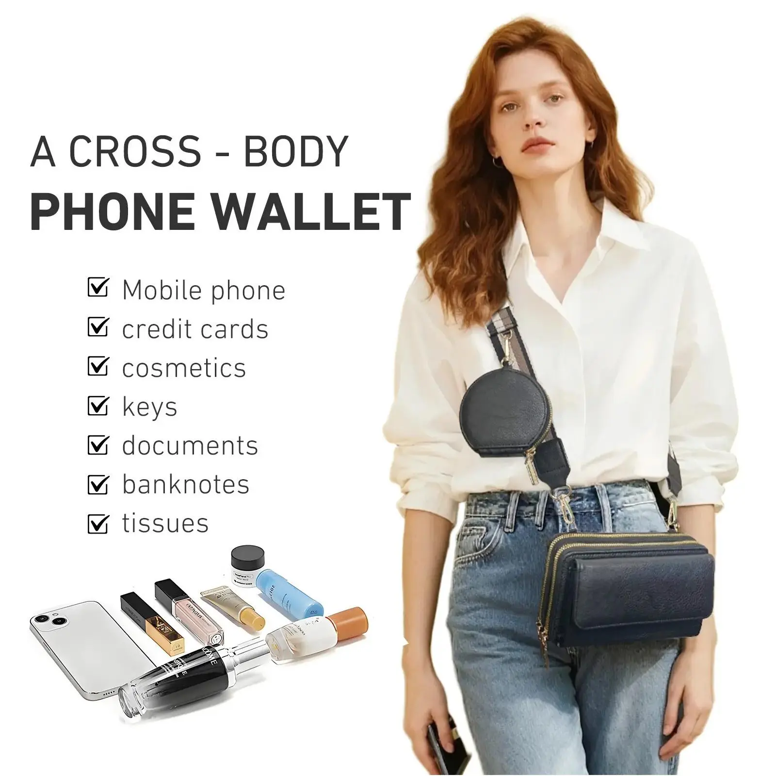 Women's Small Shoulder Crossbody Bag - Adjustable Wide Strap, Plain, Cute Boho, Casual, Buckle Flap, Trendy All-Match Cellphone Bag for Boho Outfits, Spring Fashion Statement, Outdoor Summer Use, Shoulder Bag