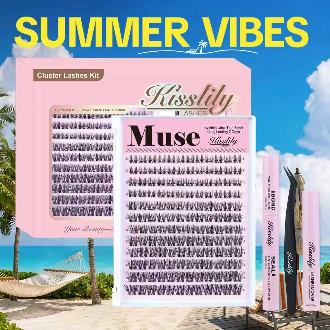 Muse | Kisslily Ghost Lashes Vibe but Better Long-Lasting, Waterproof & Super Soft & Invisible Band | Waterproof Long-Lasting Natural Daily Beginner-Friendly DIY Lashes for Flawless Voluminous Look Trendy Must-Have Clusters #DealsforYouDays #SummerWins