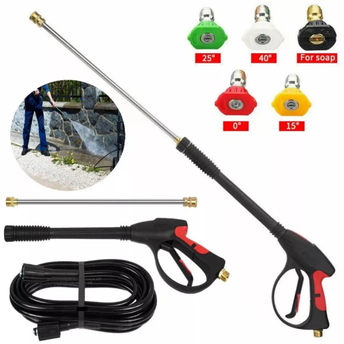 Long Sprayer Pressure Power Car Auto Washer Sprayer Hose Tool with 5 Nozzles Kit M22 14mm, 1/4" Snow Foam Bottle Washer Car Wash Lance Cannon Sprayer Car Wash Jet Car Wash Set