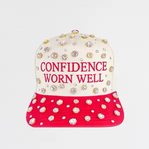 Bling Confidence Worn Well Cap - Red Custom Made Snapback Hat with Bling Accents Unisex Cotton Caps for Casual Outfits