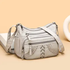 Women Casual Crossbody Shoulder Bag Soft Surface Multi Pockets Large Capacity Minimalist Versatile Handbag for Women Girls