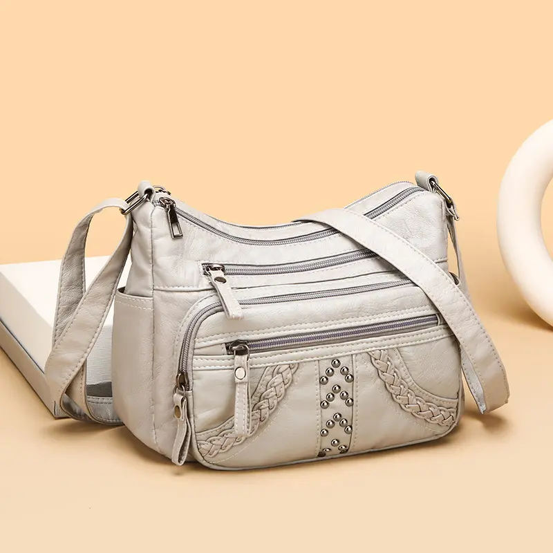 Women Casual Crossbody Shoulder Bag Soft Surface Multi Pockets Large Capacity Minimalist Versatile Handbag for Women Girls