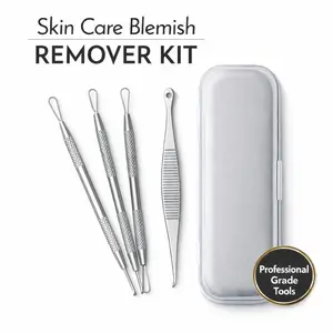 Blemish & Blackhead Remover Tool Kit | Stainless Steel Double-Ended Pimple Extractor Set with Travel Case | At-Home Skincare Tools