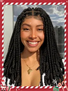 Elegant Short Bob Lace Wig, Knot-Free Butterfly Braid Style, Natural Look, Soft Breathable, Medium Length, Women's Dual Lace Hairpiece, Knotless Braided Wig