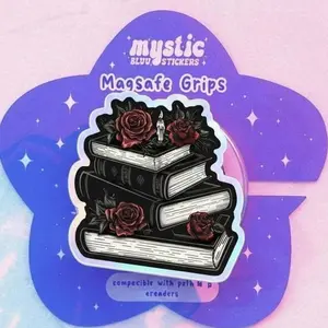 Magnetic Phone Grip Gothic Book Lover Phone Grip Dark Floral Reading Stand Magnetic E-reader Pop Holder Coquette Goth Style Birthday Gift for Bookworms