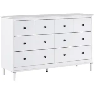 57-Inch Classic Solid Pine 6-Drawer Dresser - Deep Drawers Indoor Storage Cabinet, Easy-Setup Modern Bedroom Furniture