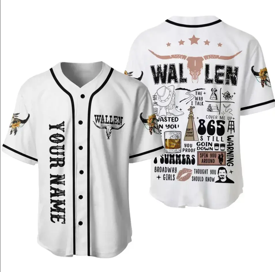Personalized White Wallen Baseball Jersey Shirt, Custom Name and Number Country Music Fan Jersey, Unisex Concert Outfit, Vintage Streetwear Gift