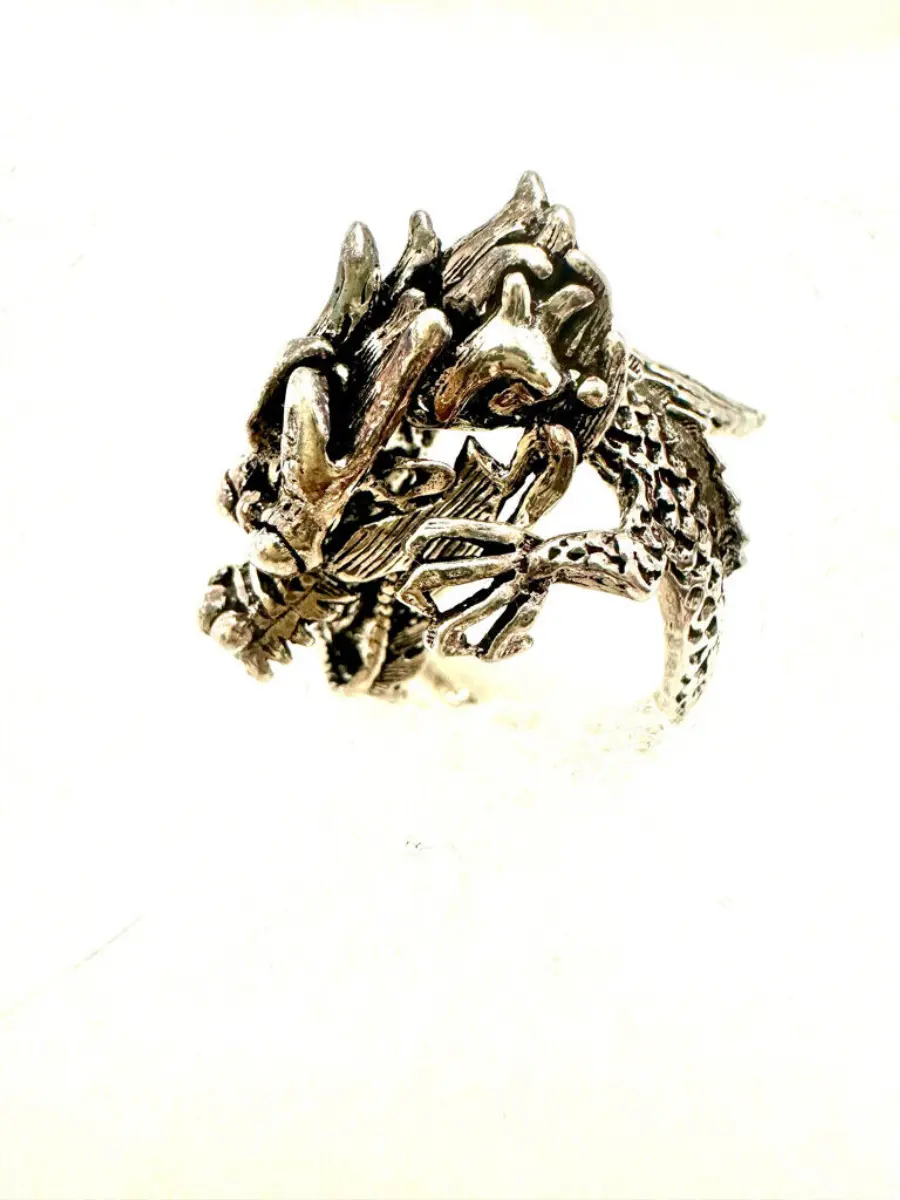 Vintage Dragon Ring 925 Sterling Silver Fantasy Figural Asian Adjustable 9-15