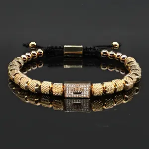 Iced Out Crown Beaded Bracelet | Gold-Tone Textured Adjustable Hip Hop Bracelet | Regal Streetwear Accessory for Men & Women