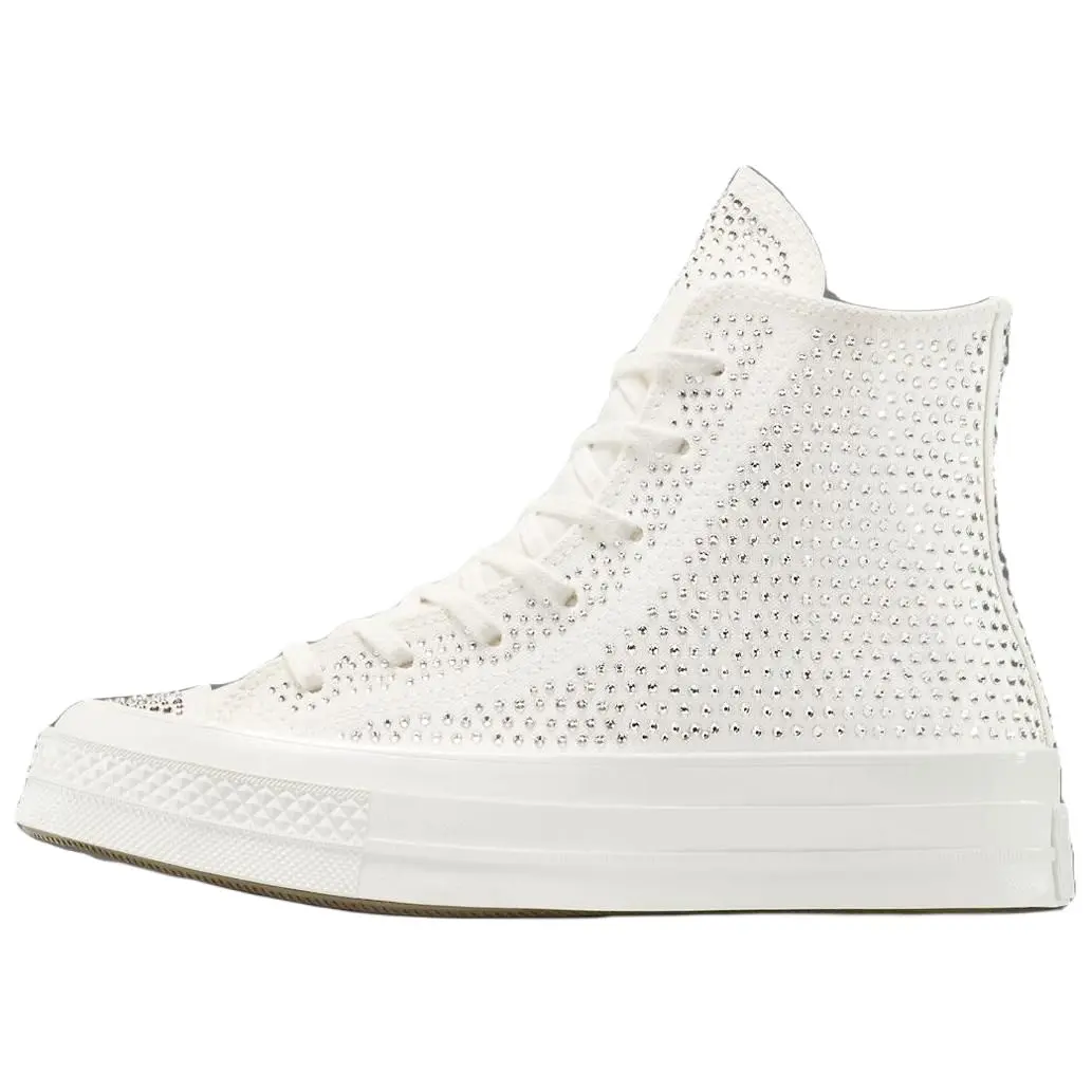 Converse Chuck 70 High 'Vintage White' x Swarovski Men's High-Top Sneaker - Crystal Accents, Round Toe, Laces, Casual Wear Shoe, Sports Footwear, Sports Shoes, Trainer, Lace-Up, Fashion-Forward Looks, Us Sizes 5-12, Us M 10